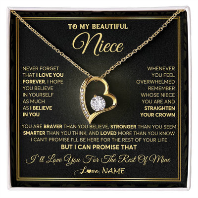 Forever Love Necklace 18K Yellow Gold Finish | 1 | Personalized To My Beautiful Niece Necklace From Aunt Auntie I Love You Jewelry Gifts For Niece Birthday Graduation Christmas Customized Gift Box Message Card | siriusteestore
