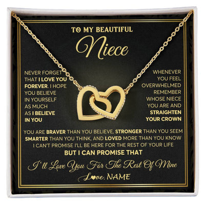 Interlocking Hearts Necklace 18K Yellow Gold Finish | 1 | Personalized To My Beautiful Niece Necklace From Aunt Auntie I Love You Jewelry Gifts For Niece Birthday Graduation Christmas Customized Gift Box Message Card | siriusteestore