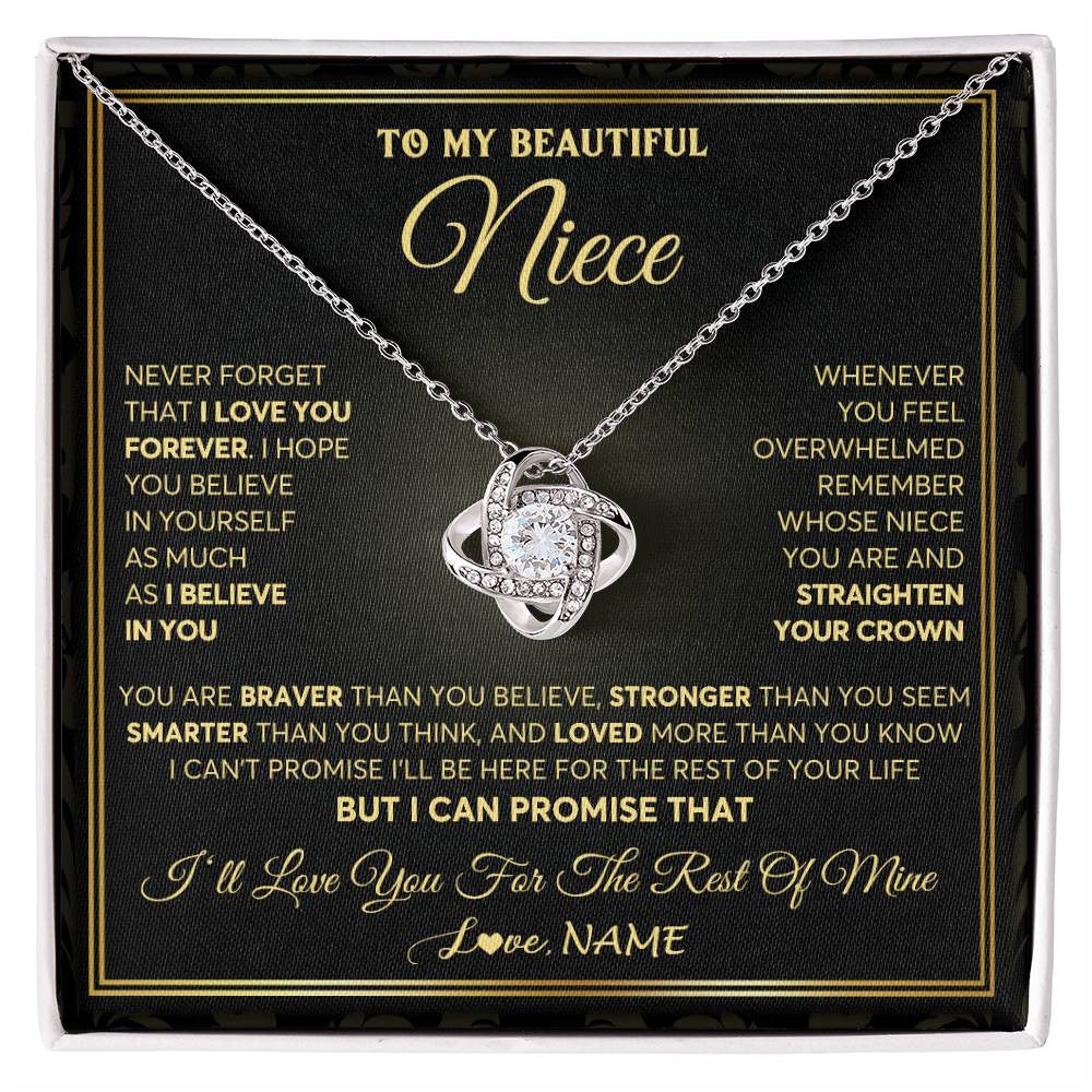 Love Knot Necklace 14K White Gold Finish | 1 | Personalized To My Beautiful Niece Necklace From Aunt Auntie I Love You Jewelry Gifts For Niece Birthday Graduation Christmas Customized Gift Box Message Card | siriusteestore