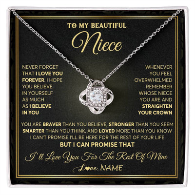 Love Knot Necklace 14K White Gold Finish | 1 | Personalized To My Beautiful Niece Necklace From Aunt Auntie I Love You Jewelry Gifts For Niece Birthday Graduation Christmas Customized Gift Box Message Card | siriusteestore