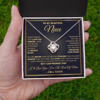 Love Knot Necklace 14K White Gold Finish | 2 | Personalized To My Beautiful Niece Necklace From Aunt Auntie I Love You Jewelry Gifts For Niece Birthday Graduation Christmas Customized Gift Box Message Card | siriusteestore