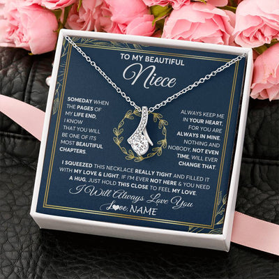 Alluring Beauty Necklace 14K White Gold Finish | Personalized To My Beautiful Niece Necklace From Aunt Auntie Uncle Someday Niece Birthday Christmas Jewelry Charm Present Customized Gift Box Message Card | siriusteestore