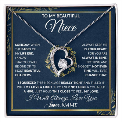 Forever Love Necklace 14K White Gold Finish | Personalized To My Beautiful Niece Necklace From Aunt Auntie Uncle Someday Niece Birthday Christmas Jewelry Charm Present Customized Gift Box Message Card | siriusteestore