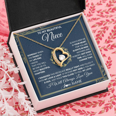 Forever Love Necklace 18K Yellow Gold Finish | Personalized To My Beautiful Niece Necklace From Aunt Auntie Uncle Someday Niece Birthday Christmas Jewelry Charm Present Customized Gift Box Message Card | siriusteestore
