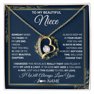 Forever Love Necklace 18K Yellow Gold Finish | Personalized To My Beautiful Niece Necklace From Aunt Auntie Uncle Someday Niece Birthday Christmas Jewelry Charm Present Customized Gift Box Message Card | siriusteestore