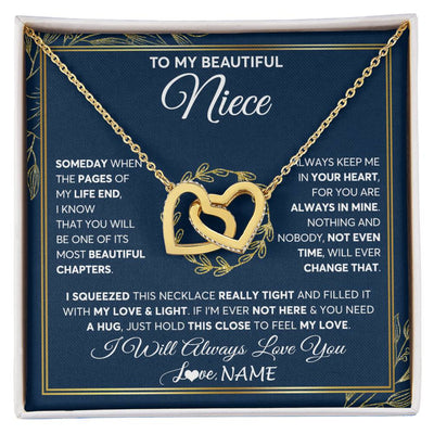 Interlocking Hearts Necklace 18K Yellow Gold Finish | Personalized To My Beautiful Niece Necklace From Aunt Auntie Uncle Someday Niece Birthday Christmas Jewelry Charm Present Customized Gift Box Message Card | siriusteestore