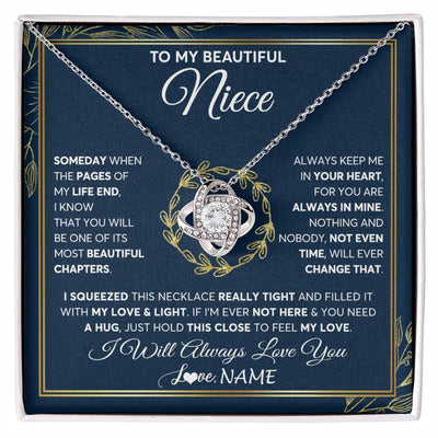 Love Knot Necklace 14K White Gold Finish | Personalized To My Beautiful Niece Necklace From Aunt Auntie Uncle Someday Niece Birthday Christmas Jewelry Charm Present Customized Gift Box Message Card | siriusteestore