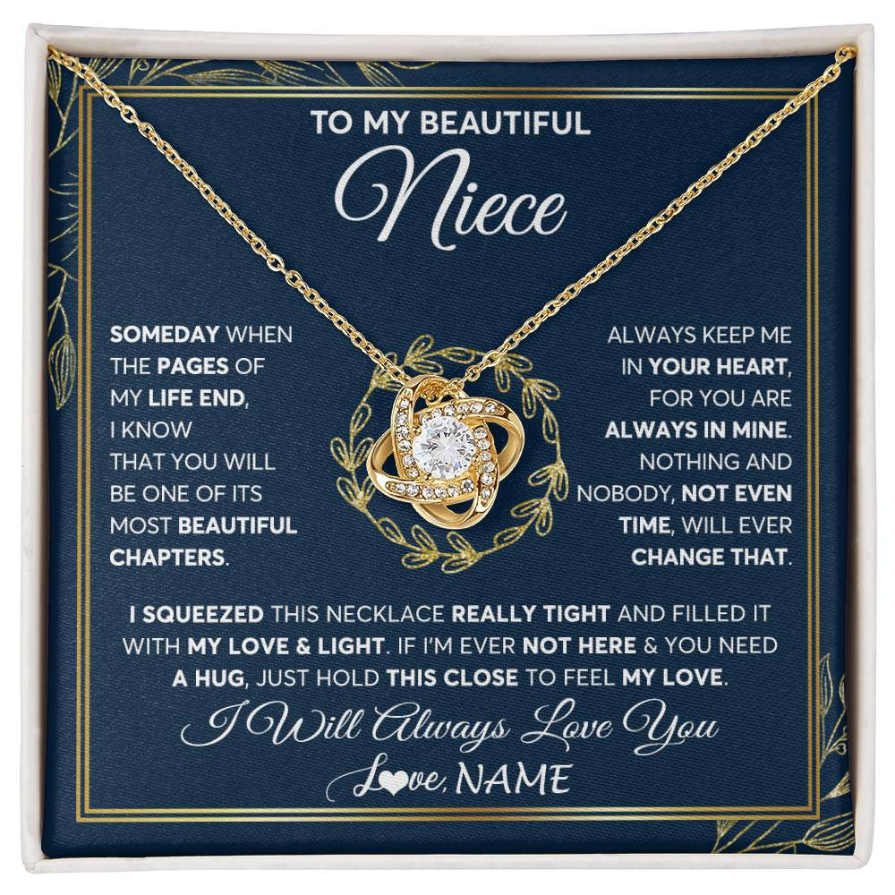 Love Knot Necklace 18K Yellow Gold Finish | Personalized To My Beautiful Niece Necklace From Aunt Auntie Uncle Someday Niece Birthday Christmas Jewelry Charm Present Customized Gift Box Message Card | siriusteestore
