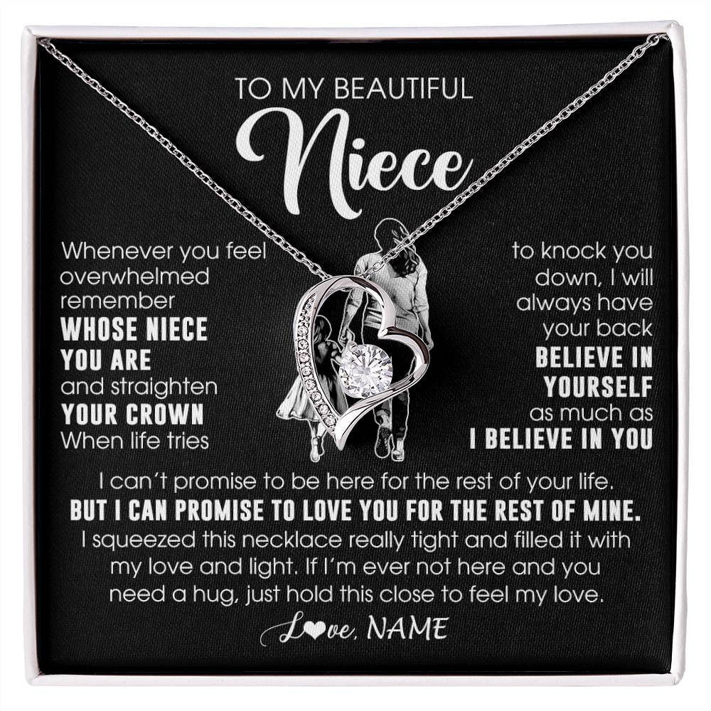 Forever Love Necklace 14K White Gold Finish | 1 | Personalized To My Beautiful Niece Necklace From Aunt Believe In Yourself Niece Birthday Gifts Jewelry Graduation Christmas Customized Message Card | siriusteestore