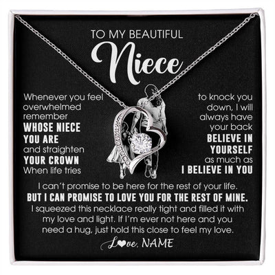 Forever Love Necklace 14K White Gold Finish | 1 | Personalized To My Beautiful Niece Necklace From Aunt Believe In Yourself Niece Birthday Gifts Jewelry Graduation Christmas Customized Message Card | siriusteestore