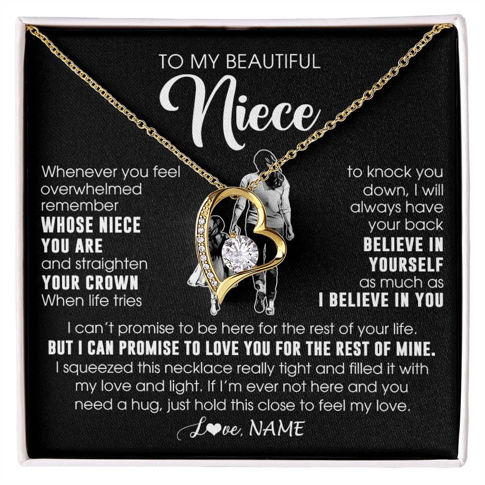 Forever Love Necklace 18K Yellow Gold Finish | 1 | Personalized To My Beautiful Niece Necklace From Aunt Believe In Yourself Niece Birthday Gifts Jewelry Graduation Christmas Customized Message Card | siriusteestore