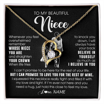 Forever Love Necklace 18K Yellow Gold Finish | 1 | Personalized To My Beautiful Niece Necklace From Aunt Believe In Yourself Niece Birthday Gifts Jewelry Graduation Christmas Customized Message Card | siriusteestore