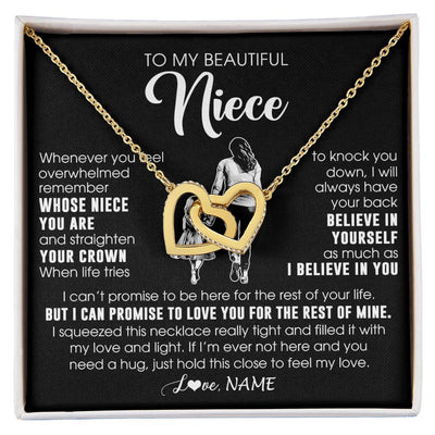 Interlocking Hearts Necklace 18K Yellow Gold Finish | 1 | Personalized To My Beautiful Niece Necklace From Aunt Believe In Yourself Niece Birthday Gifts Jewelry Graduation Christmas Customized Message Card | siriusteestore