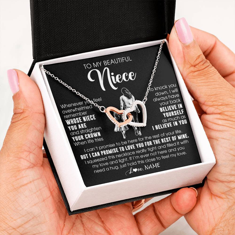 Interlocking Hearts Necklace Stainless Steel & Rose Gold Finish | 2 | Personalized To My Beautiful Niece Necklace From Aunt Believe In Yourself Niece Birthday Gifts Jewelry Graduation Christmas Customized Message Card | siriusteestore