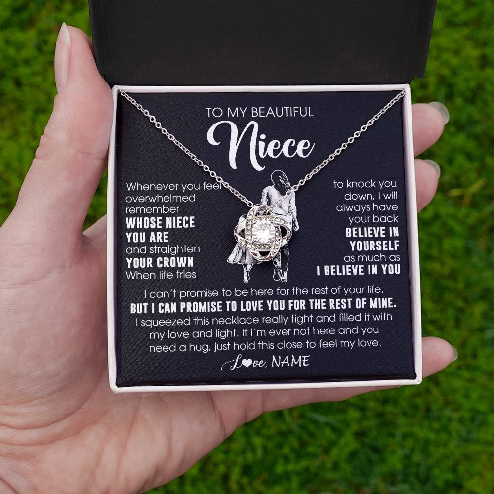 Love Knot Necklace 14K White Gold Finish | 2 | Personalized To My Beautiful Niece Necklace From Aunt Believe In Yourself Niece Birthday Gifts Jewelry Graduation Christmas Customized Message Card | siriusteestore