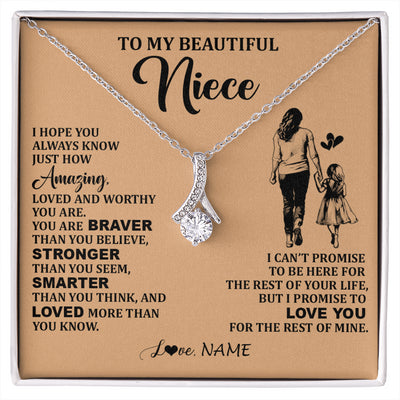 Alluring Beauty Necklace 14K White Gold Finish | 1 | Personalized To My Beautiful Niece Necklace From Aunt Promise To Love You Niece Birthday Valentines Day Graduation Christmas Customized Gift Box Message Card | siriusteestore