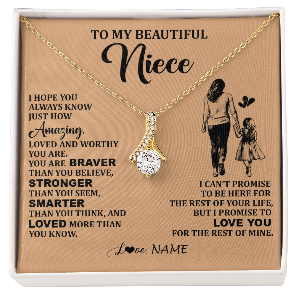 Alluring Beauty Necklace 18K Yellow Gold Finish | 1 | Personalized To My Beautiful Niece Necklace From Aunt Promise To Love You Niece Birthday Valentines Day Graduation Christmas Customized Gift Box Message Card | siriusteestore