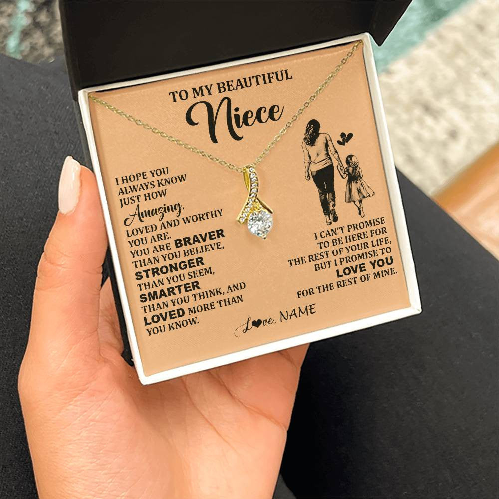 Alluring Beauty Necklace 18K Yellow Gold Finish | 2 | Personalized To My Beautiful Niece Necklace From Aunt Promise To Love You Niece Birthday Valentines Day Graduation Christmas Customized Gift Box Message Card | siriusteestore