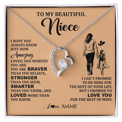 Forever Love Necklace 14K White Gold Finish | 1 | Personalized To My Beautiful Niece Necklace From Aunt Promise To Love You Niece Birthday Valentines Day Graduation Christmas Customized Gift Box Message Card | siriusteestore
