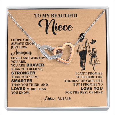 Interlocking Hearts Necklace Stainless Steel & Rose Gold Finish | 1 | Personalized To My Beautiful Niece Necklace From Aunt Promise To Love You Niece Birthday Valentines Day Graduation Christmas Customized Gift Box Message Card | siriusteestore