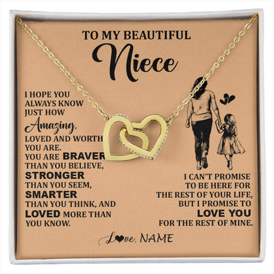 Interlocking Hearts Necklace 18K Yellow Gold Finish | 1 | Personalized To My Beautiful Niece Necklace From Aunt Promise To Love You Niece Birthday Valentines Day Graduation Christmas Customized Gift Box Message Card | siriusteestore