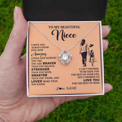 Love Knot Necklace 14K White Gold Finish | 2 | Personalized To My Beautiful Niece Necklace From Aunt Promise To Love You Niece Birthday Valentines Day Graduation Christmas Customized Gift Box Message Card | siriusteestore