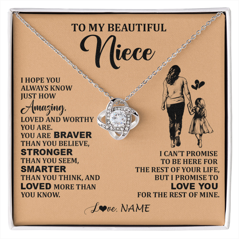 Love Knot Necklace 14K White Gold Finish | 1 | Personalized To My Beautiful Niece Necklace From Aunt Promise To Love You Niece Birthday Valentines Day Graduation Christmas Customized Gift Box Message Card | siriusteestore