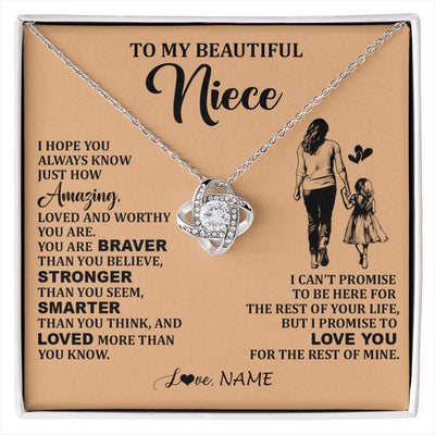 Love Knot Necklace 14K White Gold Finish | 1 | Personalized To My Beautiful Niece Necklace From Aunt Promise To Love You Niece Birthday Valentines Day Graduation Christmas Customized Gift Box Message Card | siriusteestore