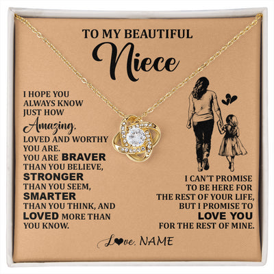 Love Knot Necklace 18K Yellow Gold Finish | 1 | Personalized To My Beautiful Niece Necklace From Aunt Promise To Love You Niece Birthday Valentines Day Graduation Christmas Customized Gift Box Message Card | siriusteestore