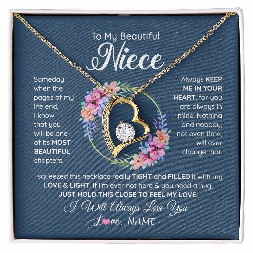 Forever Love Necklace 18K Yellow Gold Finish | 1 | Personalized To My Beautiful Niece Necklace From Aunt Someday Someday When The Pages Niece Birthday Graduation Christmas Customized Gift Box Message Card | siriusteestore