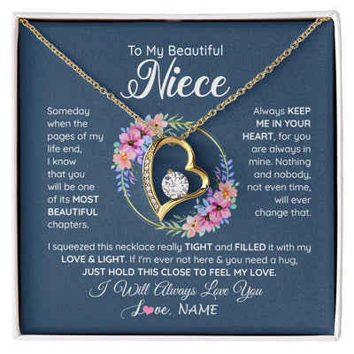 Forever Love Necklace 18K Yellow Gold Finish | 1 | Personalized To My Beautiful Niece Necklace From Aunt Someday Someday When The Pages Niece Birthday Graduation Christmas Customized Gift Box Message Card | siriusteestore