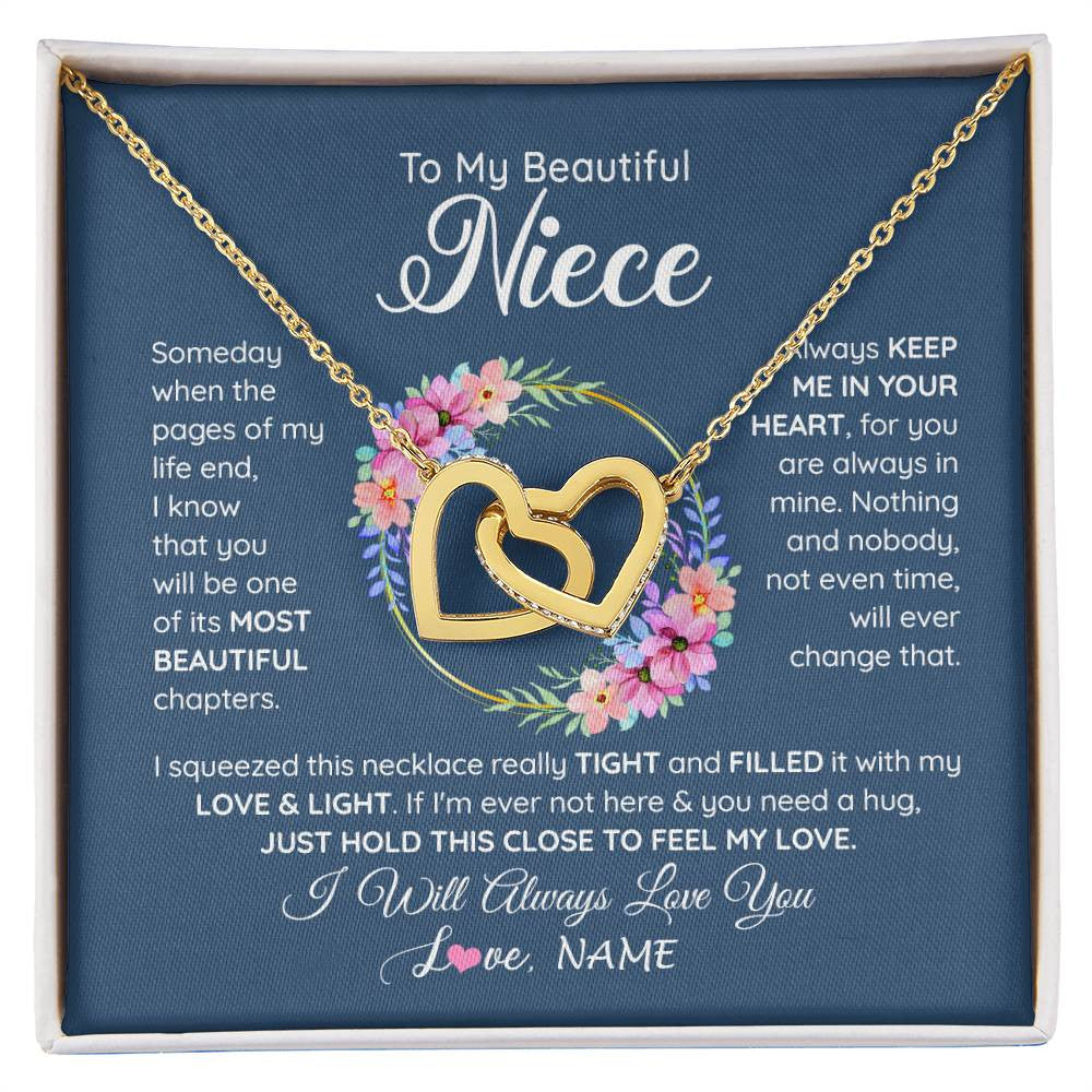 Interlocking Hearts Necklace 18K Yellow Gold Finish | 1 | Personalized To My Beautiful Niece Necklace From Aunt Someday Someday When The Pages Niece Birthday Graduation Christmas Customized Gift Box Message Card | siriusteestore