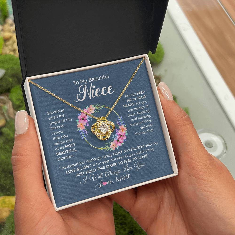Love Knot Necklace 18K Yellow Gold Finish | 2 | Personalized To My Beautiful Niece Necklace From Aunt Someday Someday When The Pages Niece Birthday Graduation Christmas Customized Gift Box Message Card | siriusteestore