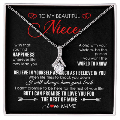 Alluring Beauty Necklace 14K White Gold Finish | Personalized To My Beautiful Niece Necklace From Aunt Uncle Aunt Happiness Wherever Life Niece Birthday Graduation Christmas Customized Gift Box Message Card | siriusteestore