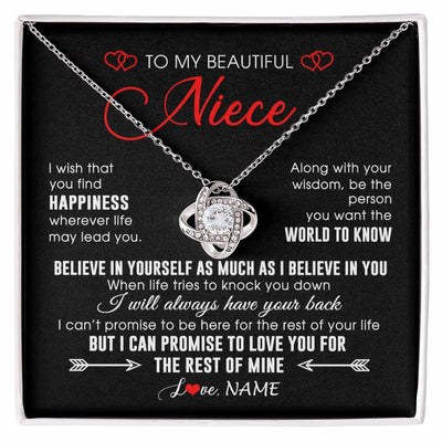 Love Knot Necklace 14K White Gold Finish | Personalized To My Beautiful Niece Necklace From Aunt Uncle Aunt Happiness Wherever Life Niece Birthday Graduation Christmas Customized Gift Box Message Card | siriusteestore