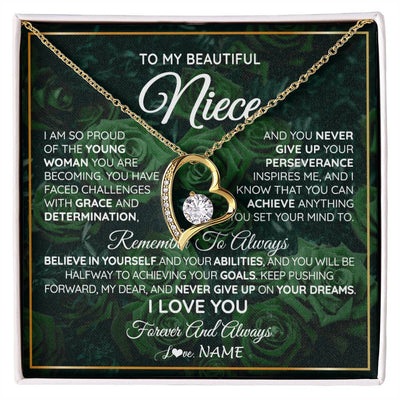 Forever Love Necklace 18K Yellow Gold Finish | Personalized To My Beautiful Niece Necklace From Aunt Uncle Aunt Never Give Up Niece Birthday Graduation Motivational Quote Customized Gift Box Message Card | siriusteestore