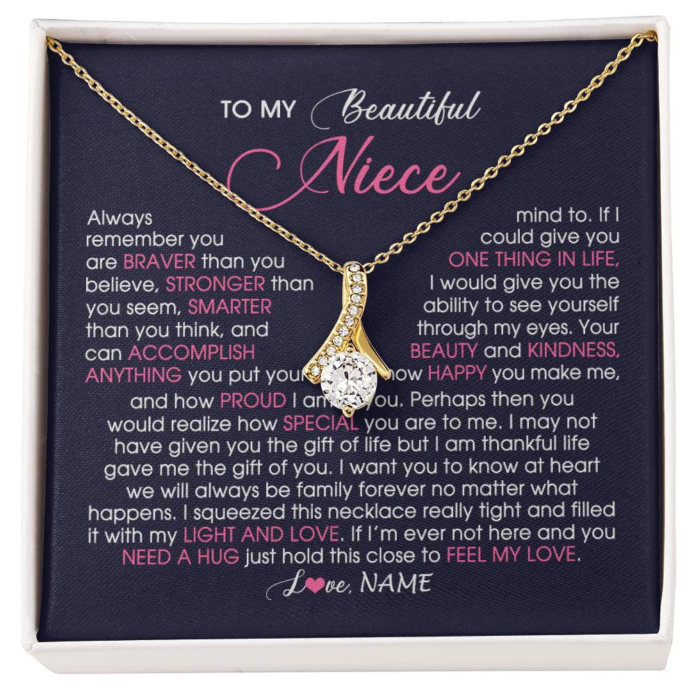 Alluring Beauty Necklace 18K Yellow Gold Finish | Personalized To My Beautiful Niece Necklace From Aunt Uncle Auntie Feel My Love Niece Birthday Christmas Graduation Jewelry Customized Gift Box Message Card | siriusteestore