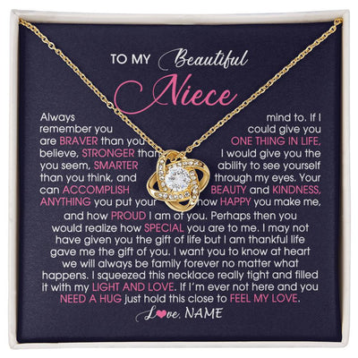 Love Knot Necklace 18K Yellow Gold Finish | Personalized To My Beautiful Niece Necklace From Aunt Uncle Auntie Feel My Love Niece Birthday Christmas Graduation Jewelry Customized Gift Box Message Card | siriusteestore
