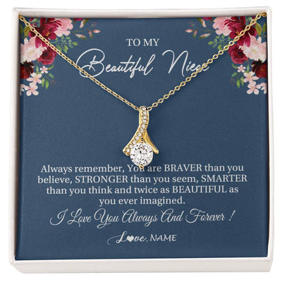 Alluring Beauty Necklace 18K Yellow Gold Finish | Personalized To My Beautiful Niece Necklace From Aunt Uncle Braver Stronger Smarter Niece Pendant Jewelry Birthday Graduation Christmas Customized Message Card | siriusteestore