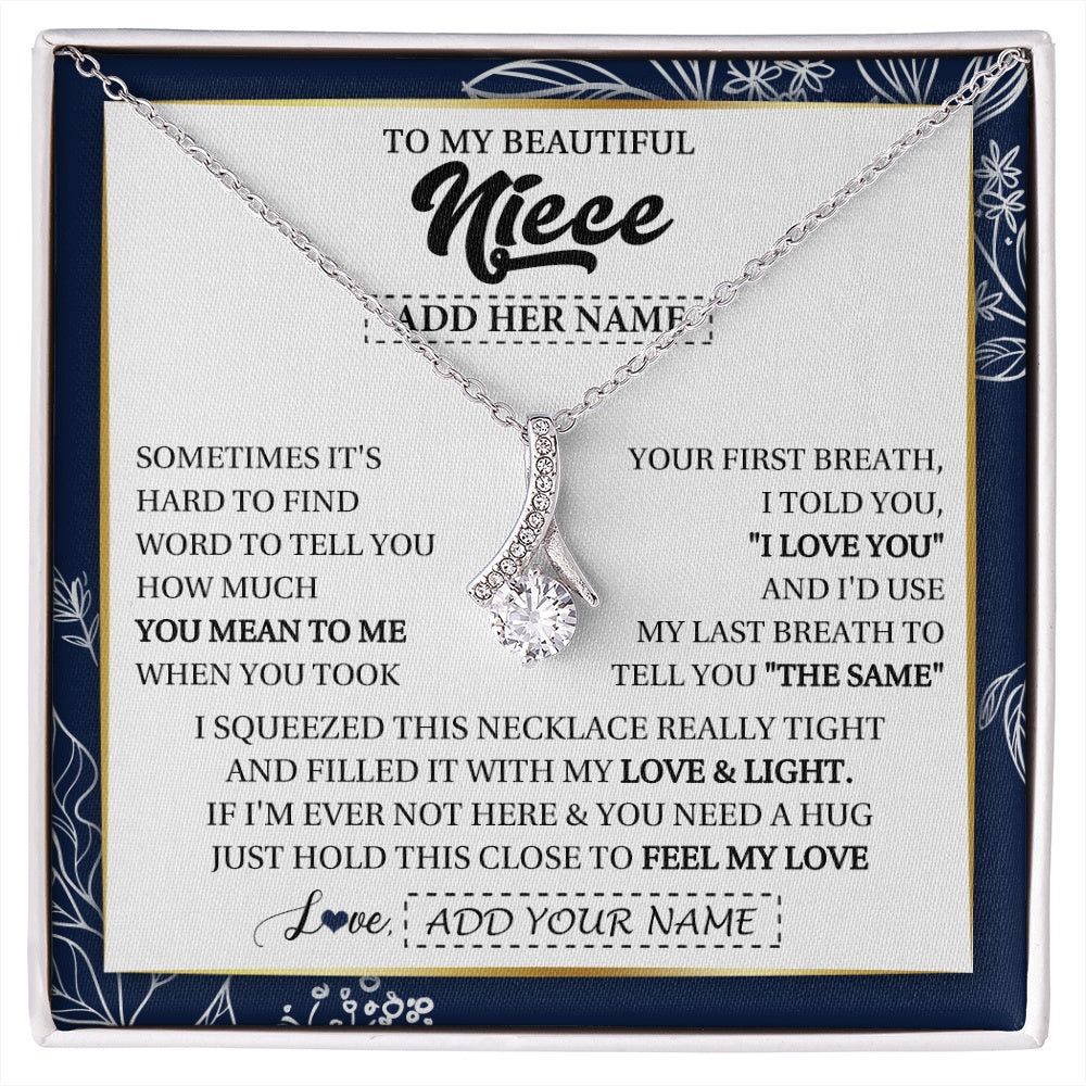 Alluring Beauty Necklace 14K White Gold Finish | 1 | Personalized To My Beautiful Niece Necklace From Aunt Uncle Feel My Love Valentine Gifts For Niece Birthday Graduation Christmas Custom Gift Box Message Card | https://siriusteestore.