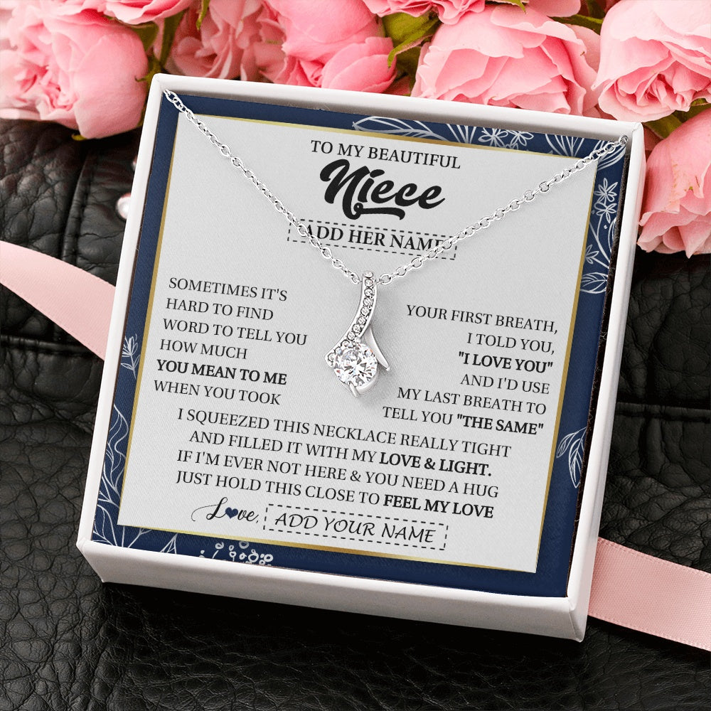 Alluring Beauty Necklace 14K White Gold Finish | 2 | Personalized To My Beautiful Niece Necklace From Aunt Uncle Feel My Love Valentine Gifts For Niece Birthday Graduation Christmas Custom Gift Box Message Card | https://siriusteestore.
