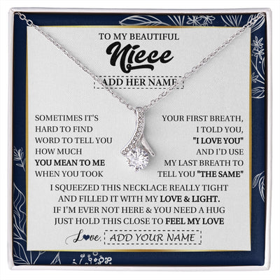 Alluring Beauty Necklace 14K White Gold Finish | 1 | Personalized To My Beautiful Niece Necklace From Aunt Uncle Feel My Love Valentine Gifts For Niece Birthday Graduation Christmas Custom Gift Box Message Card | https://siriusteestore.