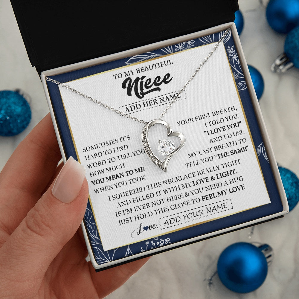 Forever Love Necklace 14K White Gold Finish | 2 | Personalized To My Beautiful Niece Necklace From Aunt Uncle Feel My Love Valentine Gifts For Niece Birthday Graduation Christmas Custom Gift Box Message Card | https://siriusteestore.