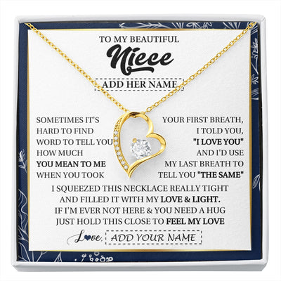 Forever Love Necklace 18K Yellow Gold Finish | 1 | Personalized To My Beautiful Niece Necklace From Aunt Uncle Feel My Love Valentine Gifts For Niece Birthday Graduation Christmas Custom Gift Box Message Card | https://siriusteestore.