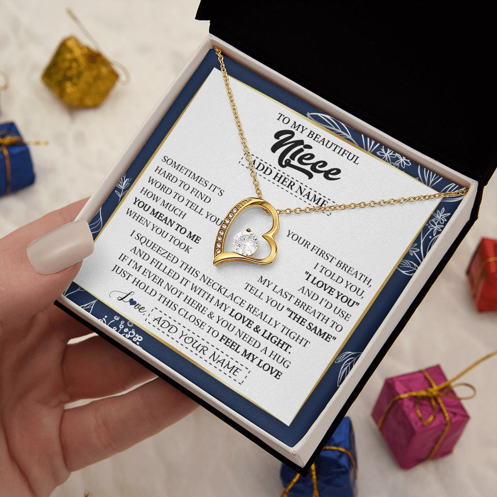 Forever Love Necklace 18K Yellow Gold Finish | 2 | Personalized To My Beautiful Niece Necklace From Aunt Uncle Feel My Love Valentine Gifts For Niece Birthday Graduation Christmas Custom Gift Box Message Card | https://siriusteestore.