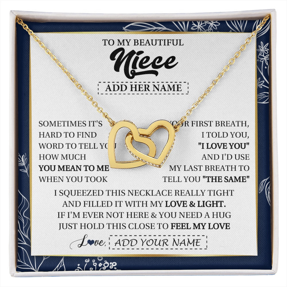 Interlocking Hearts Necklace 18K Yellow Gold Finish | 1 | Personalized To My Beautiful Niece Necklace From Aunt Uncle Feel My Love Valentine Gifts For Niece Birthday Graduation Christmas Custom Gift Box Message Card | https://siriusteestore.