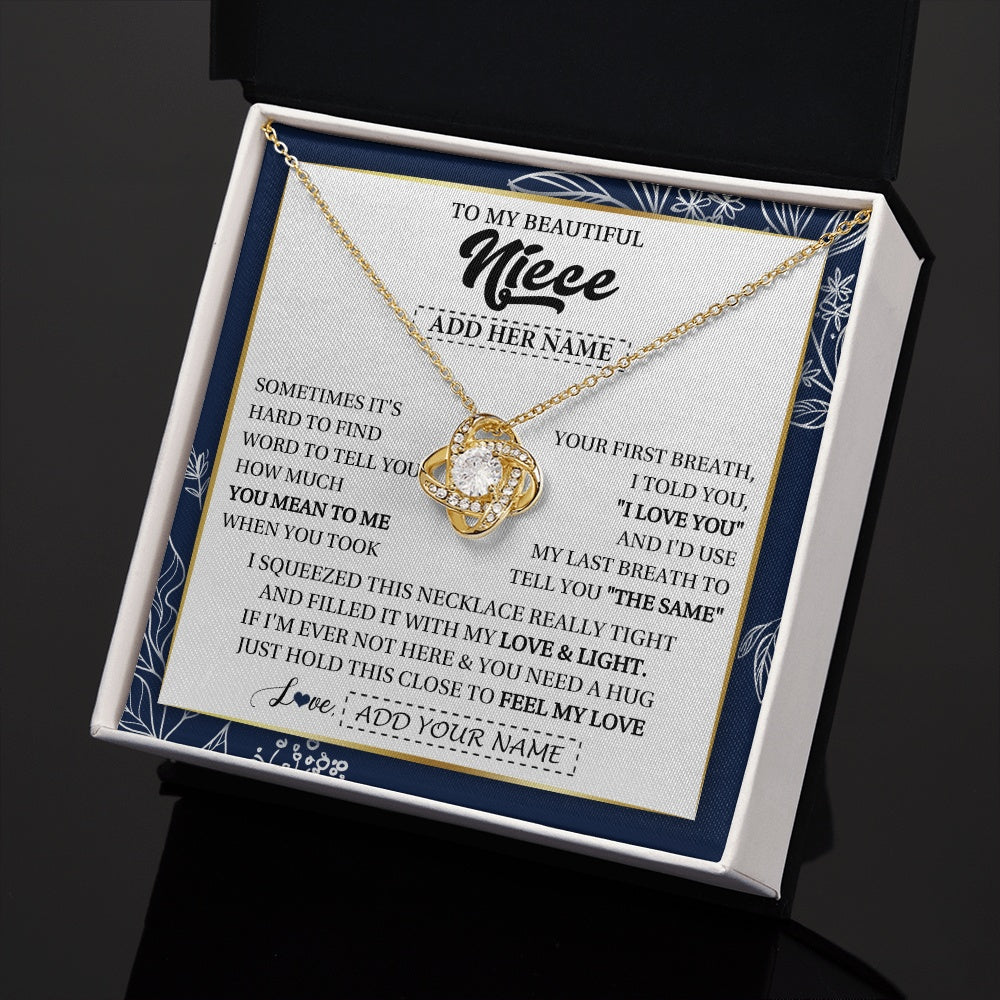 Love Knot Necklace 18K Yellow Gold Finish | 2 | Personalized To My Beautiful Niece Necklace From Aunt Uncle Feel My Love Valentine Gifts For Niece Birthday Graduation Christmas Custom Gift Box Message Card | https://siriusteestore.