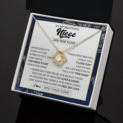 Love Knot Necklace 18K Yellow Gold Finish | 2 | Personalized To My Beautiful Niece Necklace From Aunt Uncle Feel My Love Valentine Gifts For Niece Birthday Graduation Christmas Custom Gift Box Message Card | https://siriusteestore.