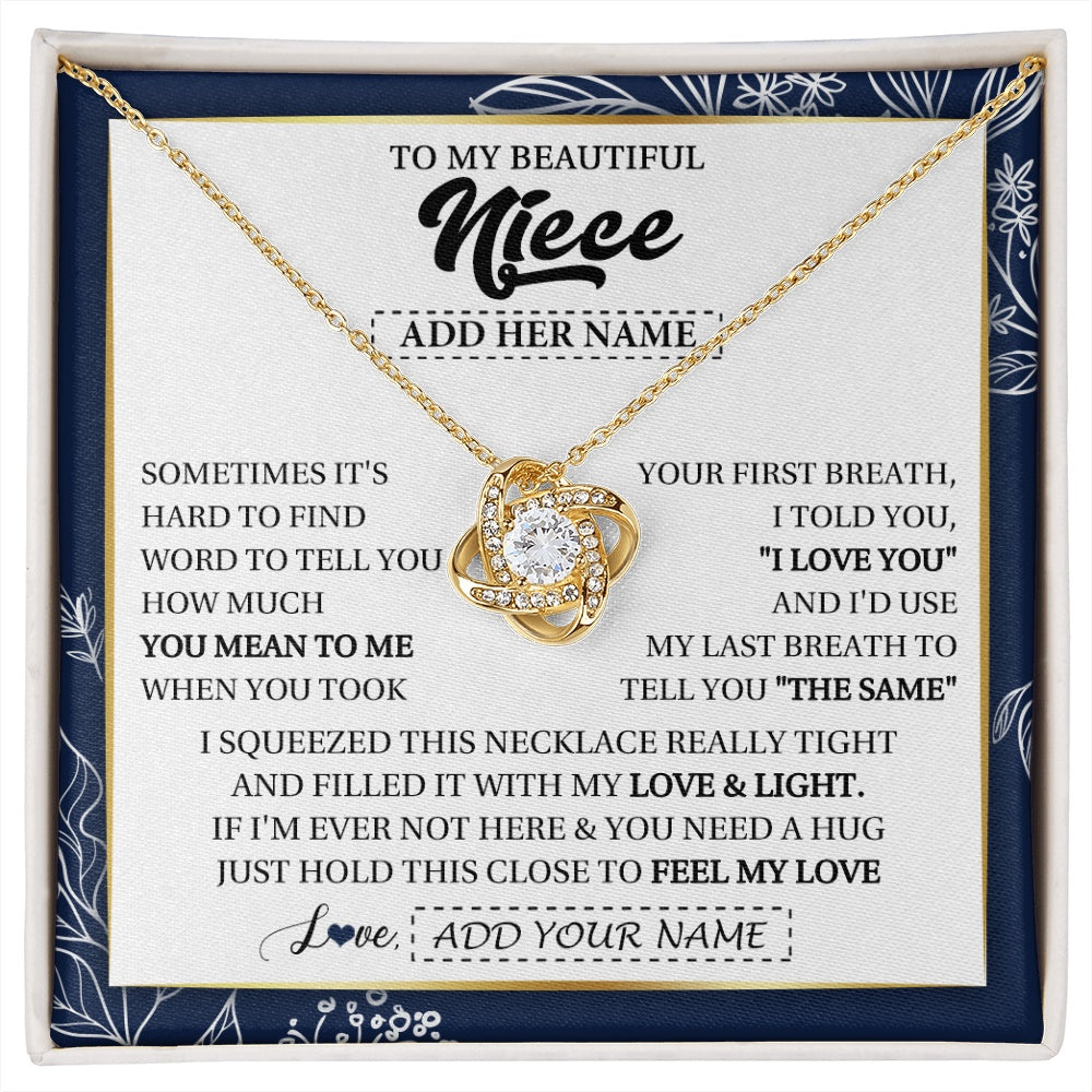 Love Knot Necklace 18K Yellow Gold Finish | 1 | Personalized To My Beautiful Niece Necklace From Aunt Uncle Feel My Love Valentine Gifts For Niece Birthday Graduation Christmas Custom Gift Box Message Card | https://siriusteestore.