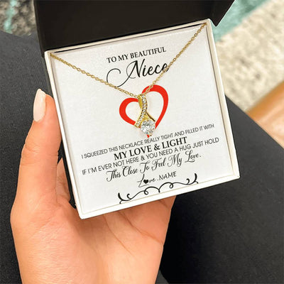 Alluring Beauty Necklace 18K Yellow Gold Finish | Personalized To My Beautiful Niece Necklace From Aunt Uncle Filled With My Love and Light Niece Pendant Jewelry Birthday Christmas Customized Message Card | siriusteestore